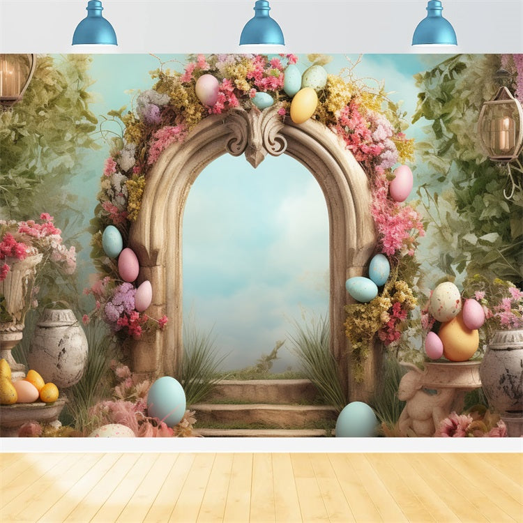 Sfondo Per Lo Sfondo Dell'Arco In Pietra Dell'Uovo Pastello Di Pasqua BRP11-336