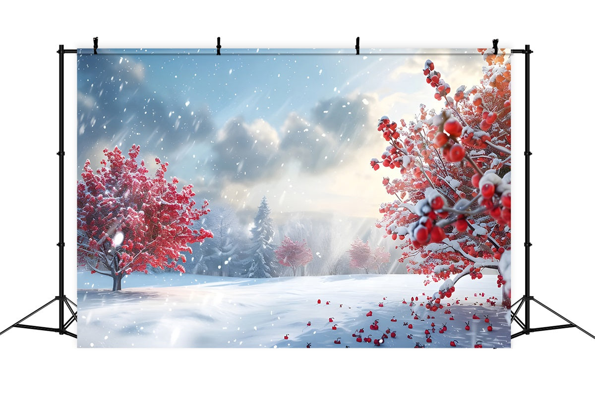 Sfondo Winter Wonderland Radiant Red Trees Snow Fondale BRP11-34