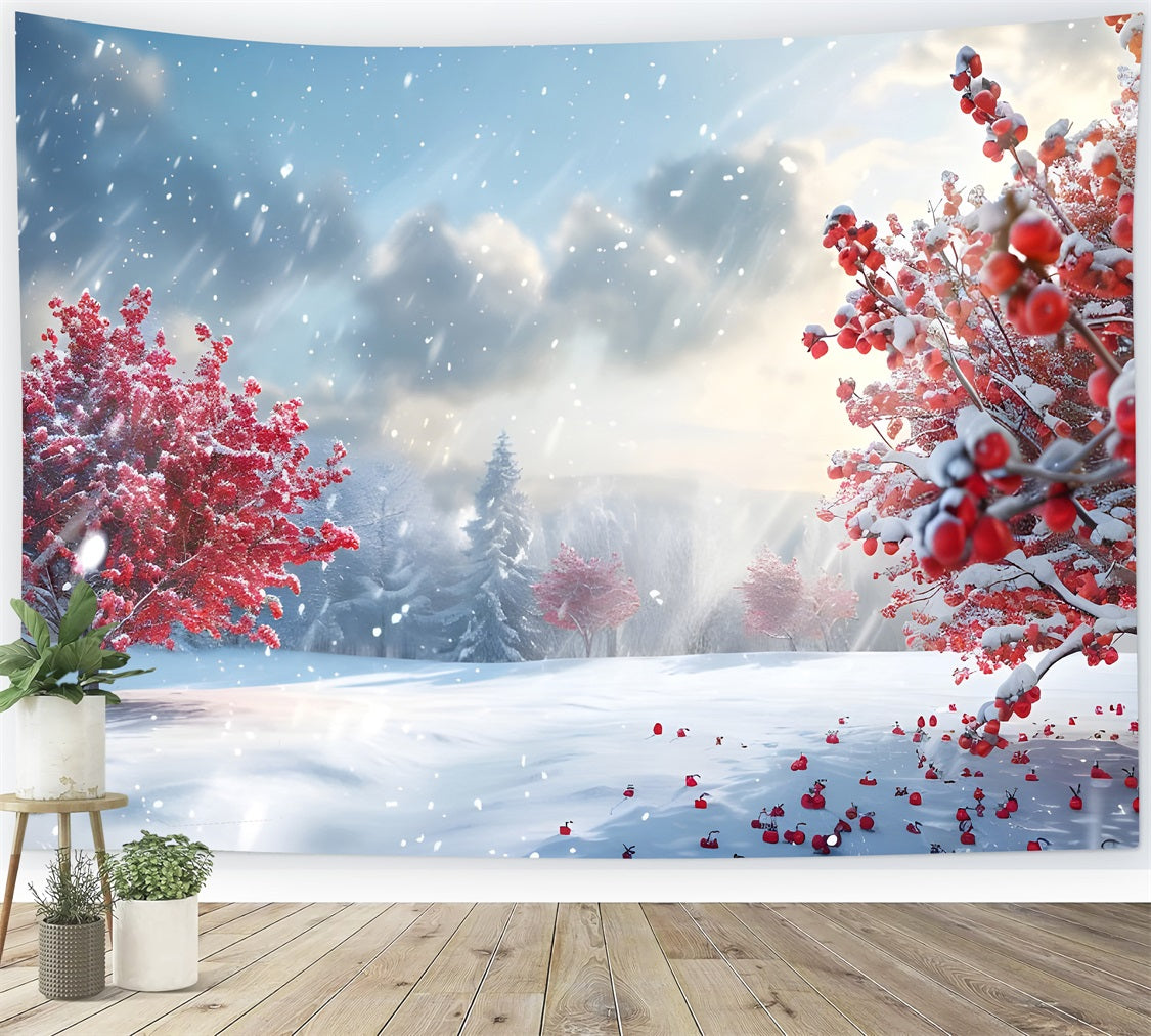 Sfondo Winter Wonderland Radiant Red Trees Snow Fondale BRP11-34