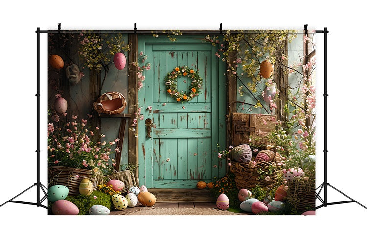 Sfondo Fotografico Sfondo Di Decorazioni Per Uova Di Pasqua Con Porta Verde BRP11-350