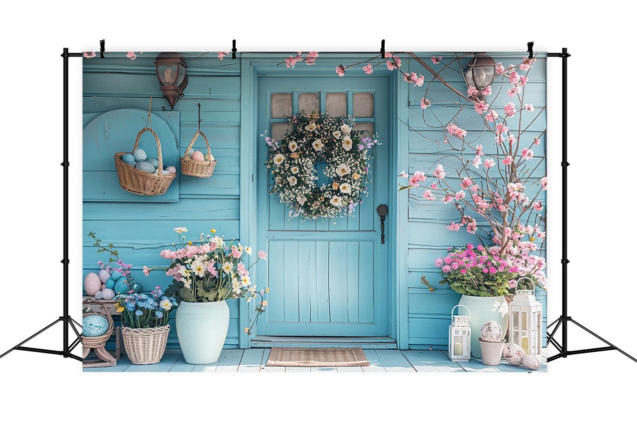 Idee Per Lo Sfondo Dell'Immagine Di Pasqua Sfondo Della Ghirlanda In Fiore Delle Uova BRP11-359