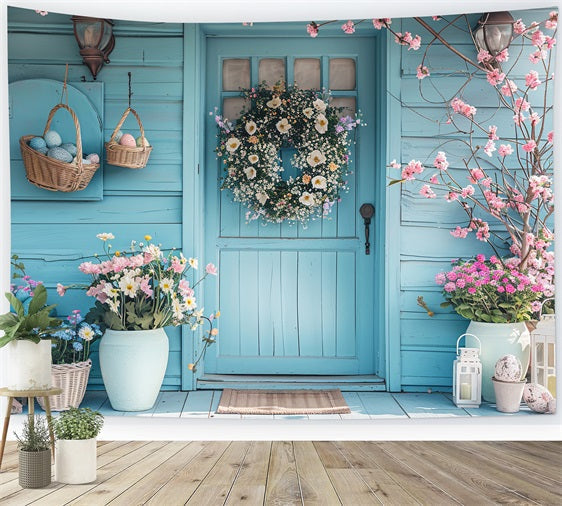 Idee Per Lo Sfondo Dell'Immagine Di Pasqua Sfondo Della Ghirlanda In Fiore Delle Uova BRP11-359