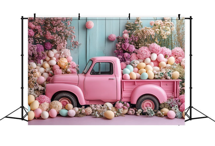 Fondali Fotografici Di Pasqua Sfondo Floreale Di Uova Di Camion Rosa BRP11-364