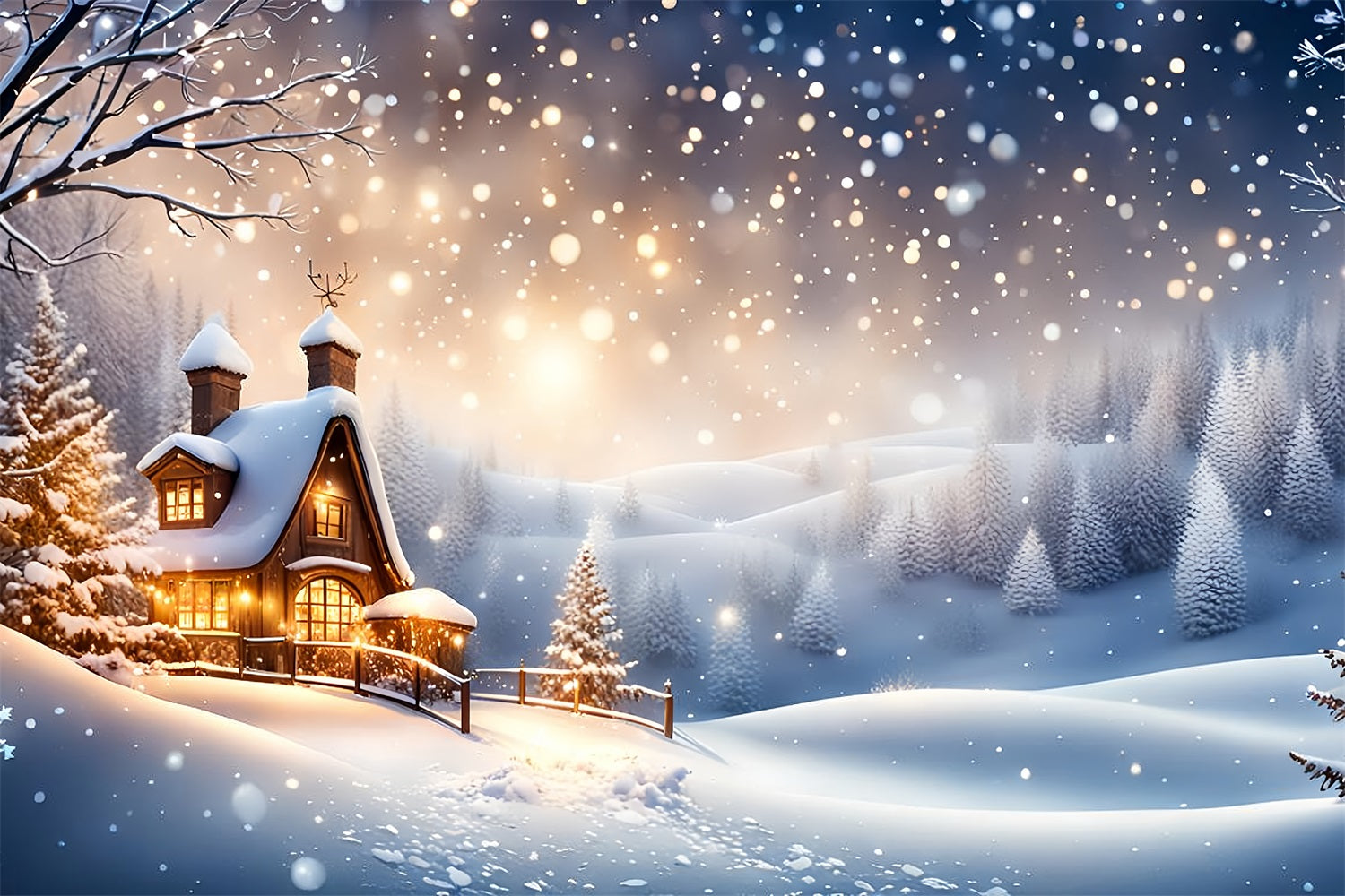 Idee Per Lo Sfondo Invernale Cottage Immerso Nello Sfondo Del Paesaggio Innevato BRP11-37