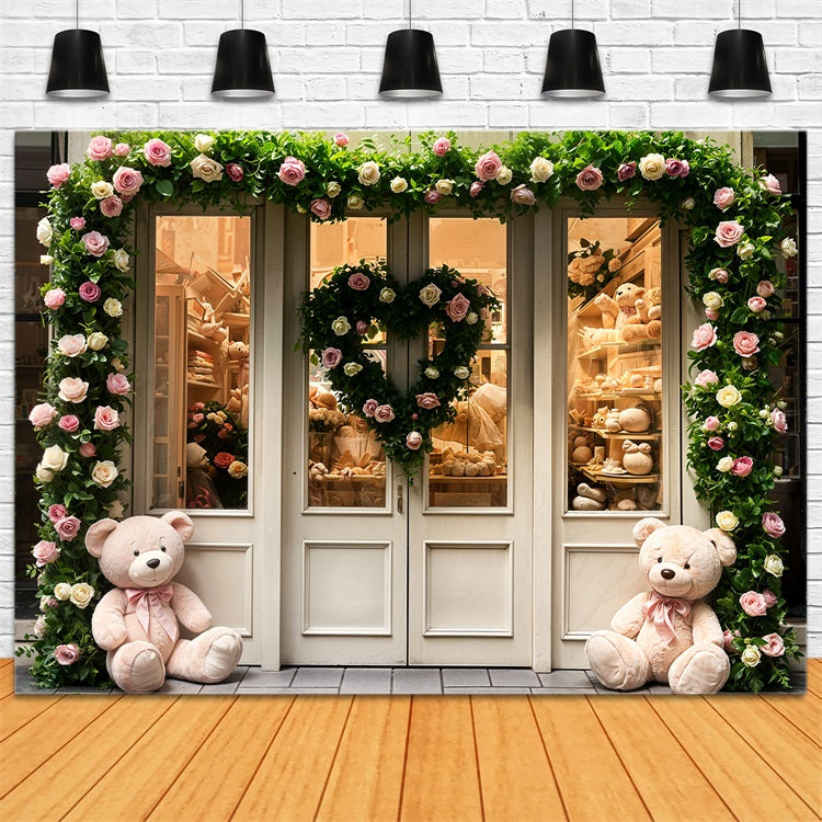Sfondo Fotografico Di San Valentino Sfondo Per Porta Con Rose Di Orsacchiotto BRP11-380