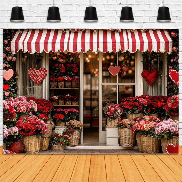 Idee Per Lo Sfondo Di San Valentino Sfondo Del Negozio Di Fiori Con Tenda A Strisce BRP11-384