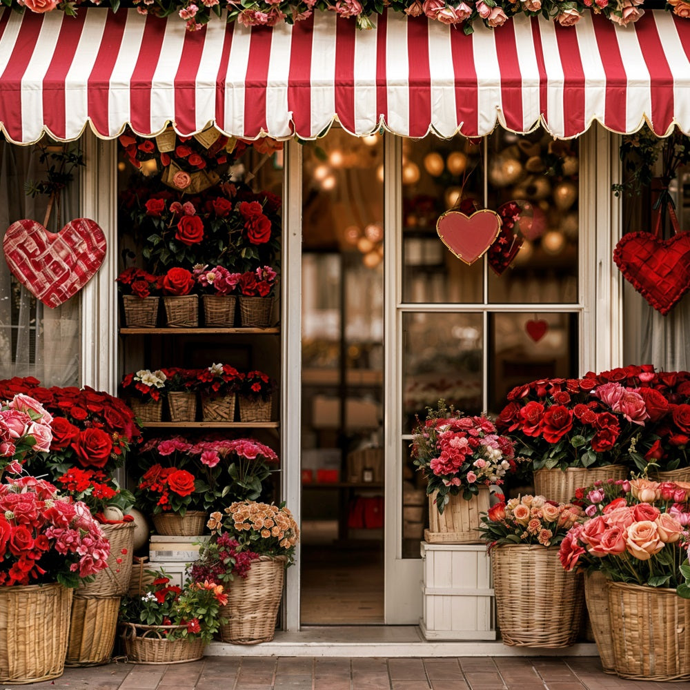 Idee Per Lo Sfondo Di San Valentino Sfondo Del Negozio Di Fiori Con Tenda A Strisce BRP11-384