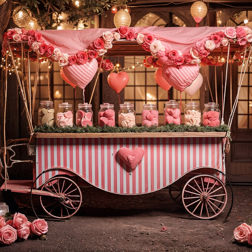 Fondali Sfondo Del Carrello Delle Caramelle Con Cuore Rosa Di San Valentino BRP11-385