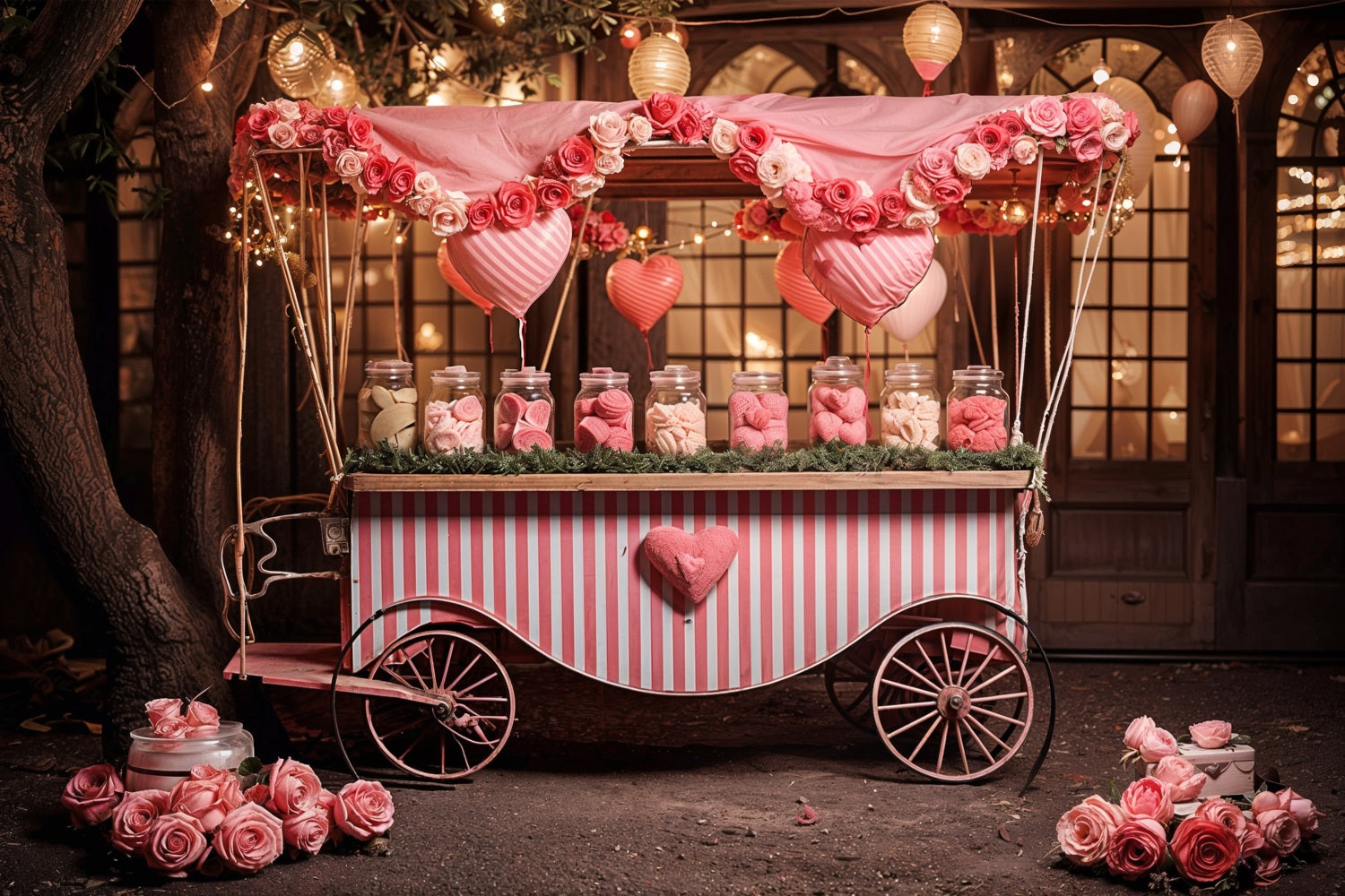 Fondali Sfondo Del Carrello Delle Caramelle Con Cuore Rosa Di San Valentino BRP11-385