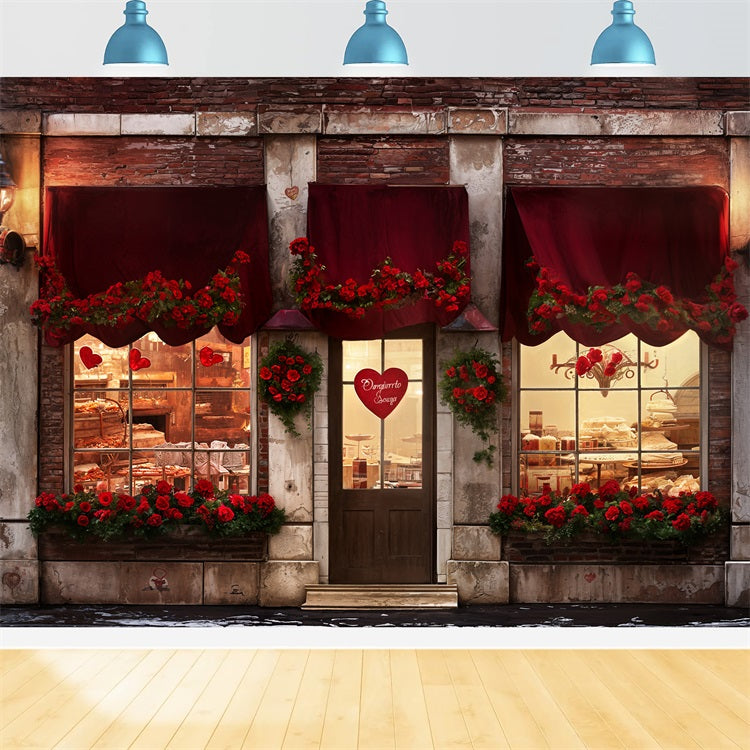Sfondo Per Servizio Fotografico Di San Valentino Sfondo Con Rose A Cuore E Panetteria BRP11-387