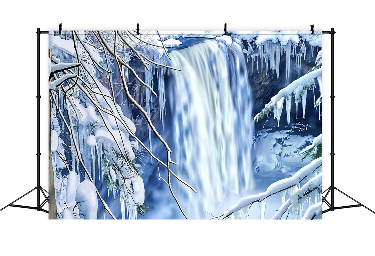 Sfondo Fotografico Sfondo Di Ghiaccioli Con Cascata Invernale Coperta Di Neve BRP11-40