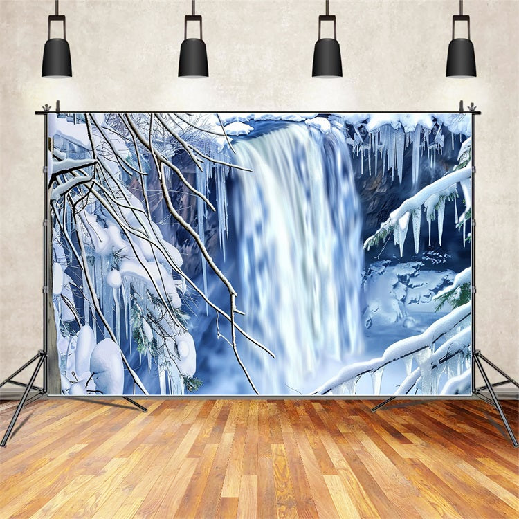 Sfondo Fotografico Sfondo Di Ghiaccioli Con Cascata Invernale Coperta Di Neve BRP11-40