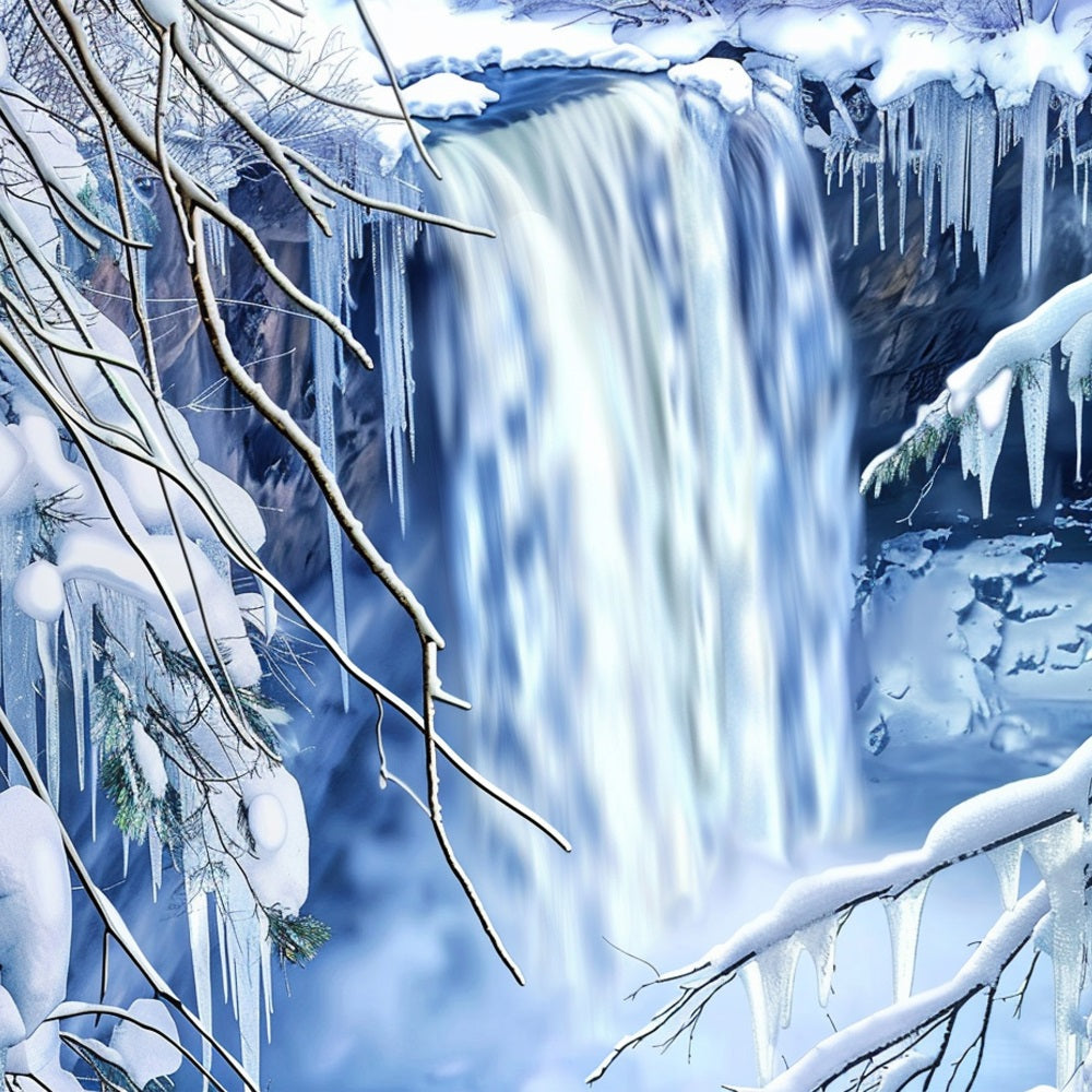 Sfondo Fotografico Sfondo Di Ghiaccioli Con Cascata Invernale Coperta Di Neve BRP11-40
