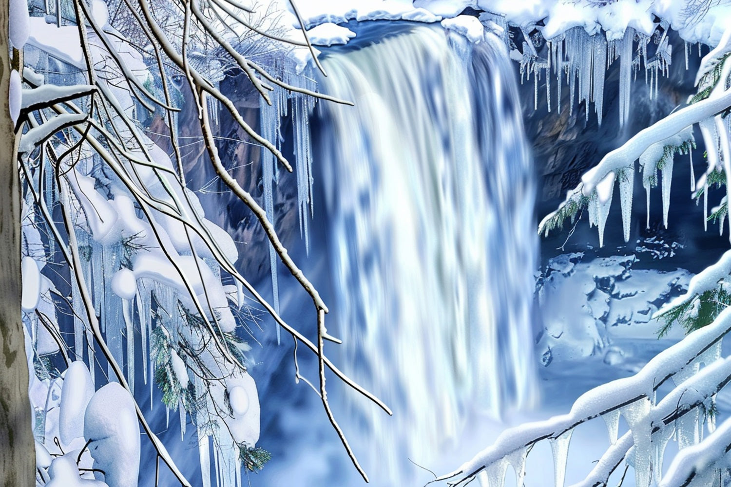Sfondo Fotografico Sfondo Di Ghiaccioli Con Cascata Invernale Coperta Di Neve BRP11-40