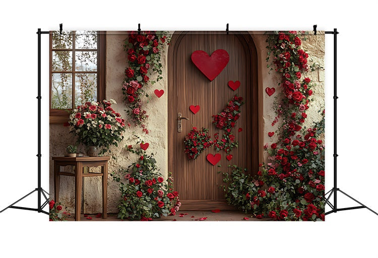 Sfondo Di San Valentino Decor Porta In Legno Cuore Fiore Sfondo BRP11-400