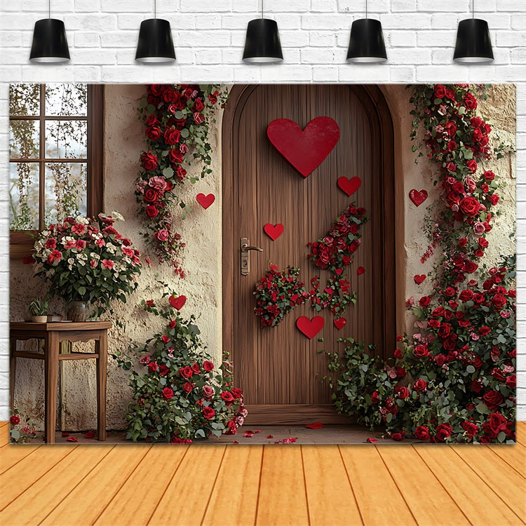Sfondo Di San Valentino Decor Porta In Legno Cuore Fiore Sfondo BRP11-400