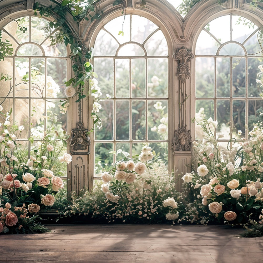 Sfondo Per Servizio Fotografico Di San Valentino Sfondo Floreale Con Finestra Ad Arco BRP11-401