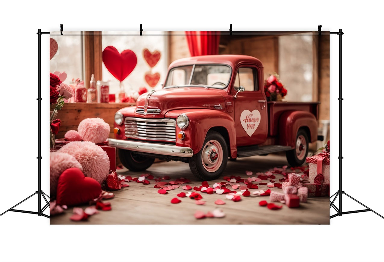 Sfondo Di San Valentino Sfondo Di Camion Rosso Decorato A Tema Cuore BRP11-407