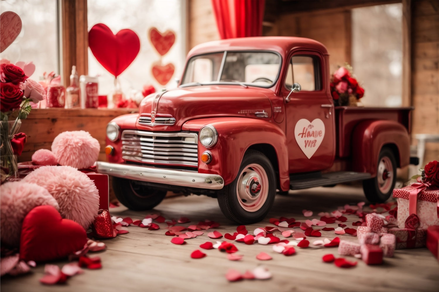 Sfondo Di San Valentino Sfondo Di Camion Rosso Decorato A Tema Cuore BRP11-407