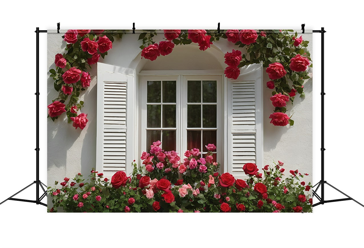 Fondali Fotografici Per San Valentino Sfondo Con Finestra Bianca Decorata Con Rose BRP11-415