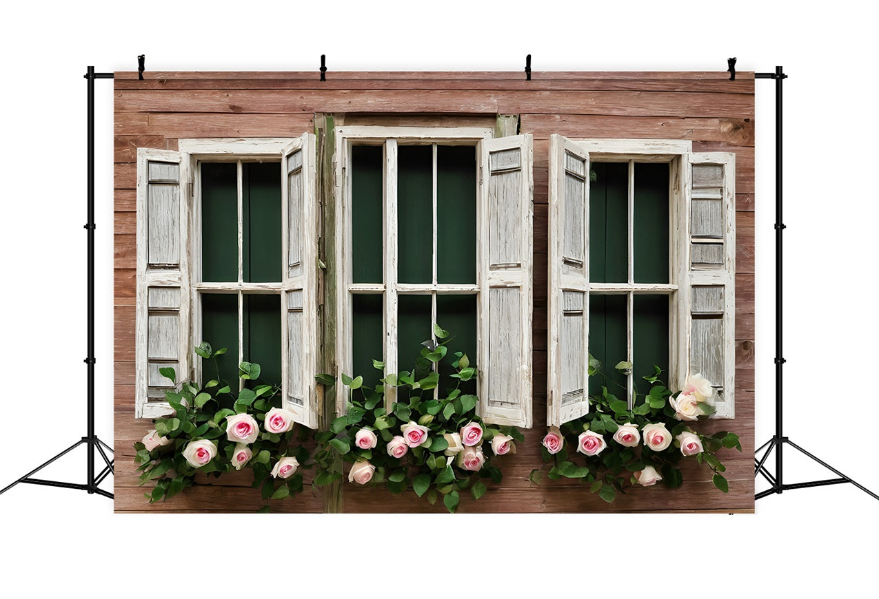 Fondali Di San Valentino Sfondo Di Finestre Rustiche Con Cornice Di Rose BRP11-418