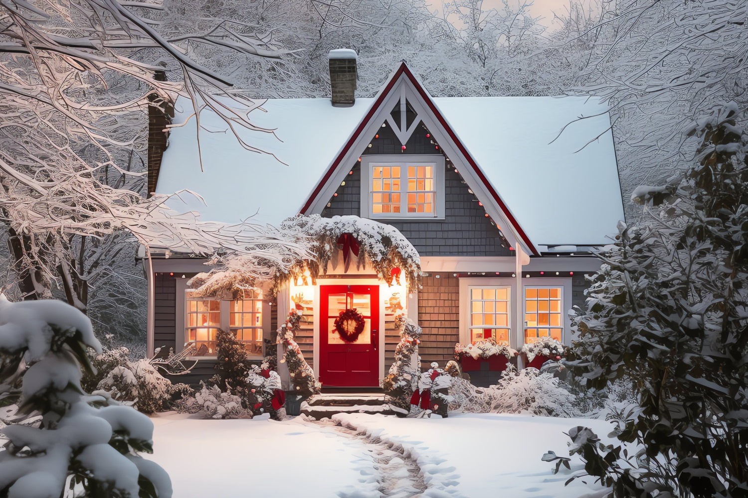 Fondali Invernali Cottage Paesaggio Innevato Sfondo Di Luci Calde BRP11-42