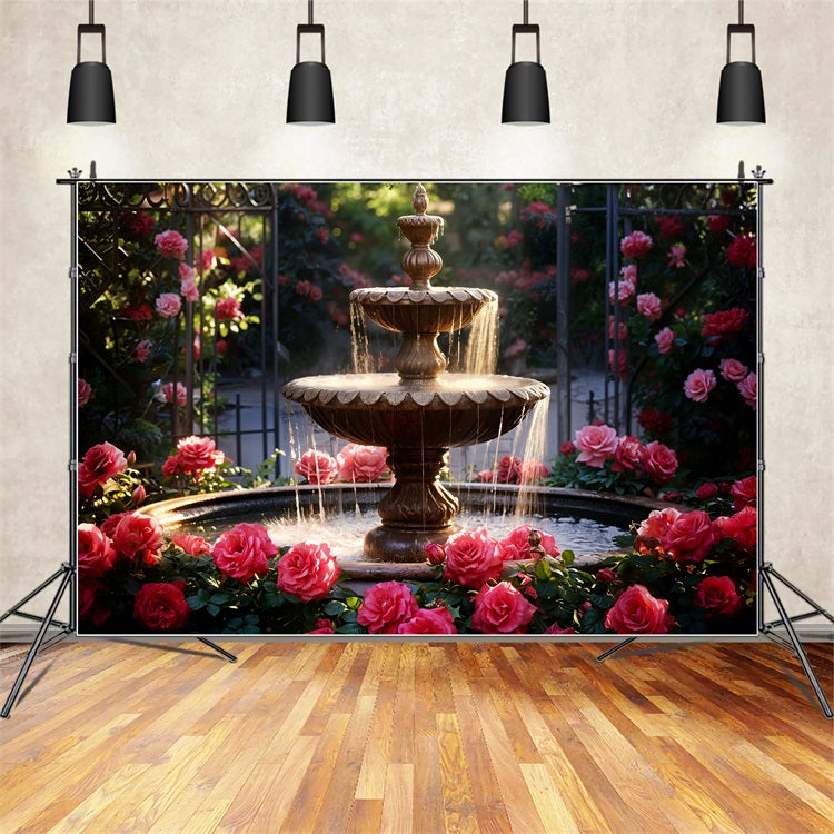 Sfondo Fotografico Di San Valentino Fontana Da Giardino Sfondo Romantico Di Rose BRP11-425