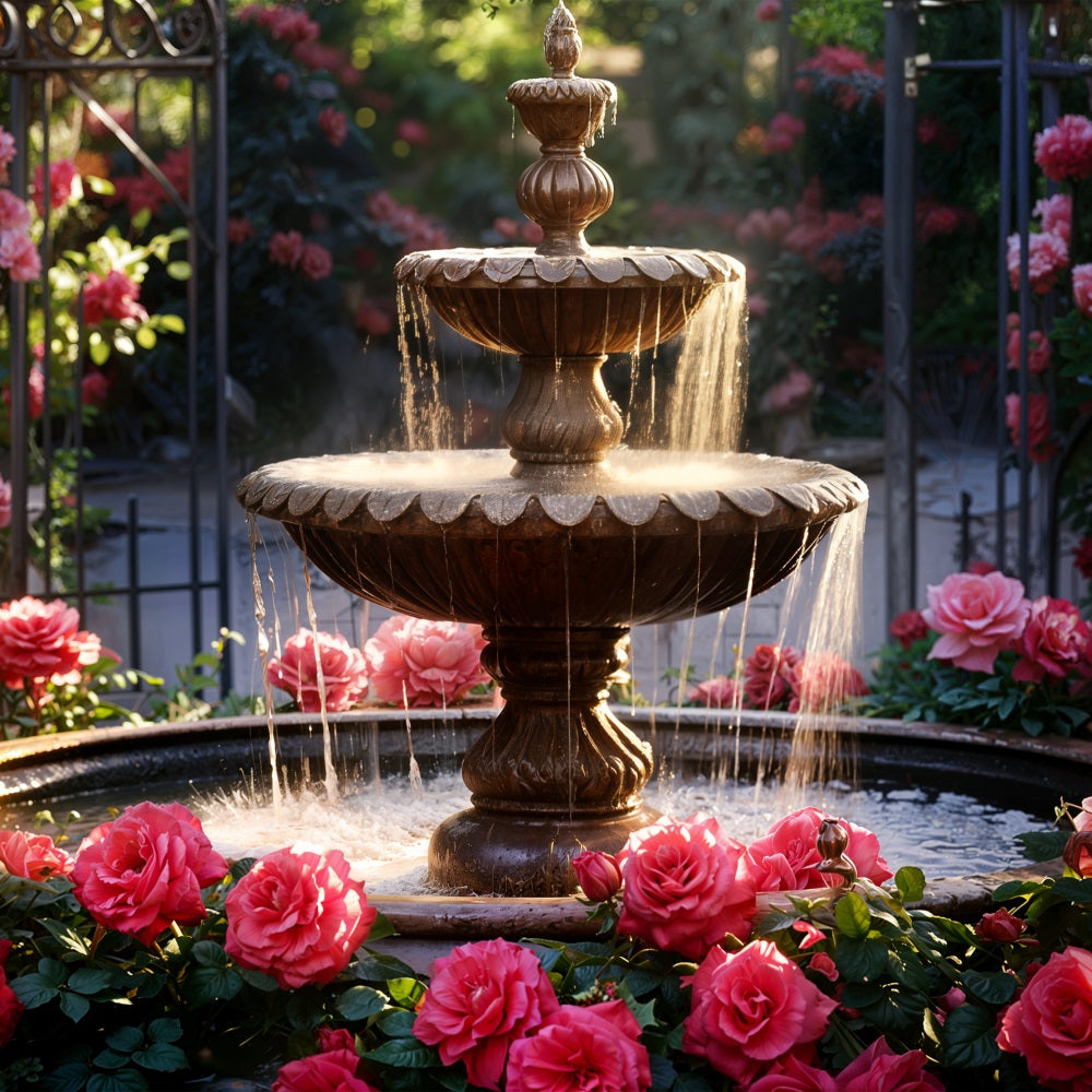 Sfondo Fotografico Di San Valentino Fontana Da Giardino Sfondo Romantico Di Rose BRP11-425