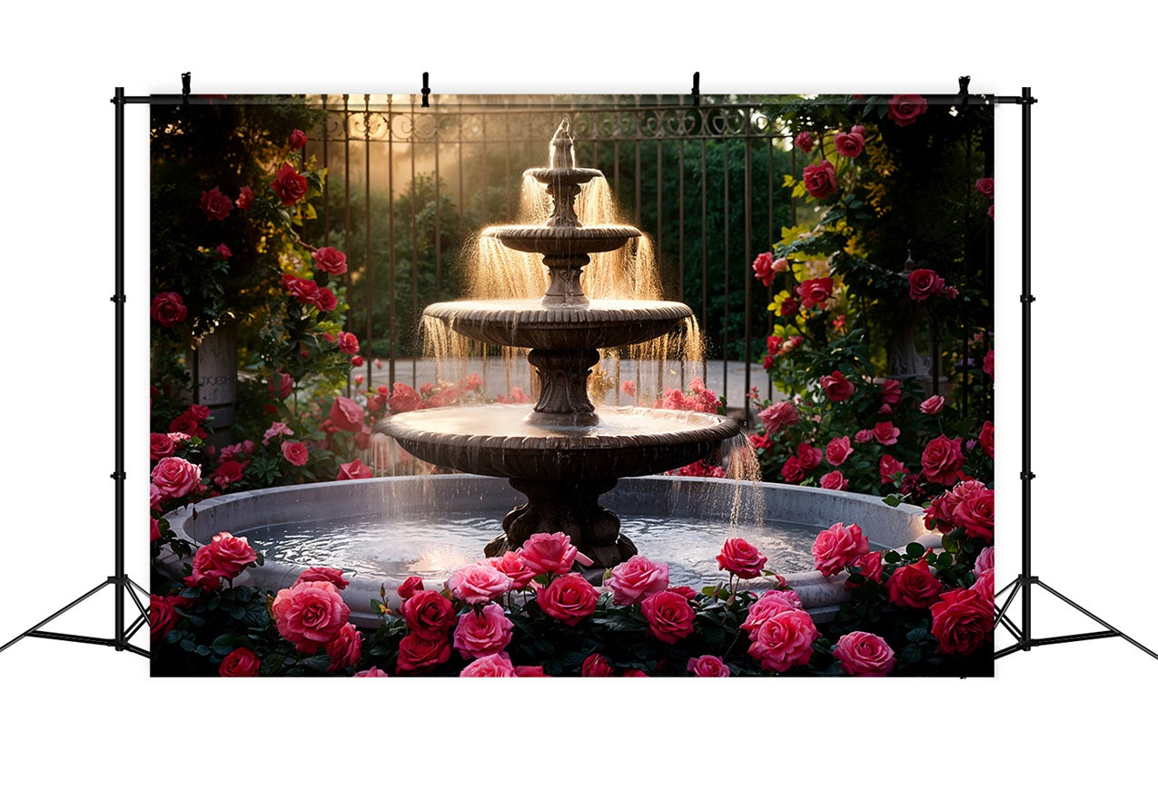 Fondali Fotografici Di San Valentino Fondale A Tre Livelli Con Rose Rosa Fontana BRP11-426