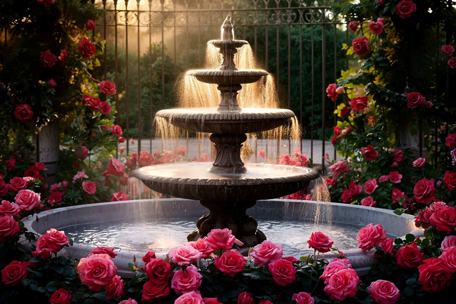 Fondali Fotografici Di San Valentino Fondale A Tre Livelli Con Rose Rosa Fontana BRP11-426