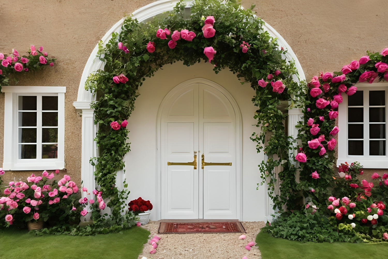 Fondali Per Foto Di San Valentino Sfondo Con Arco Floreale Per Porta Bianca BRP11-437