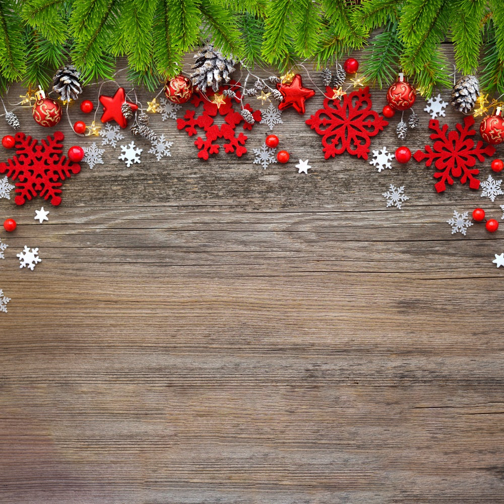 Fondali Fotografici Invernali Verde Stella Rossa Fiocchi Di Neve Sfondo BRP11-463
