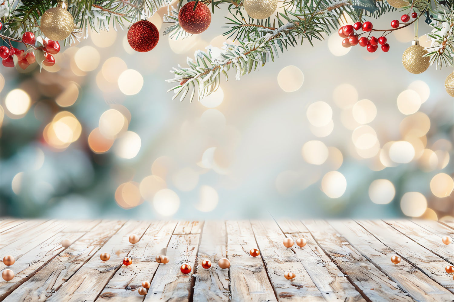 Fondali Invernali Palline Di Natale Sfondo Di Rami Di Abete Innevato BRP11-465