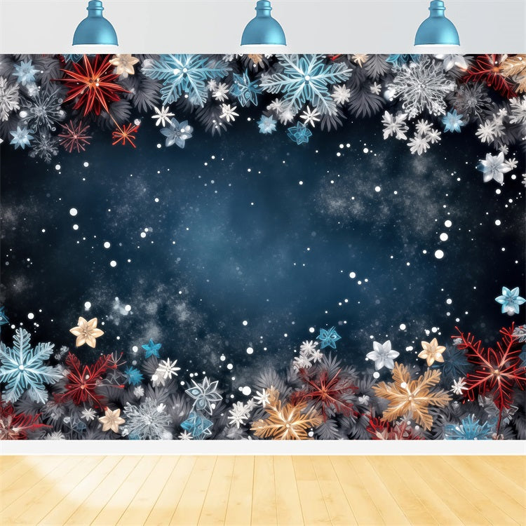 Fondali Invernali Fiocchi Di Neve Colorati Sfondo Cielo Stellato Scuro BRP11-467