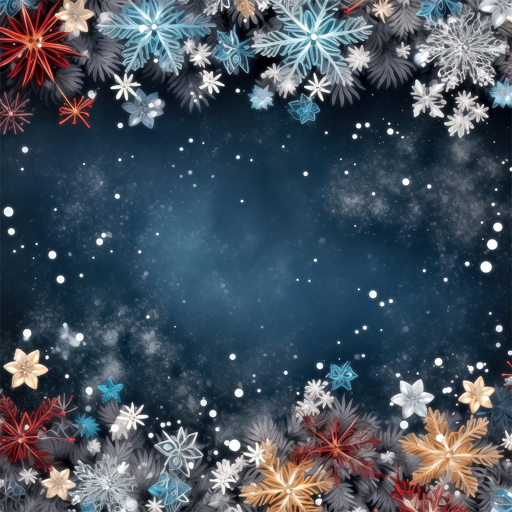 Fondali Invernali Fiocchi Di Neve Colorati Sfondo Cielo Stellato Scuro BRP11-467