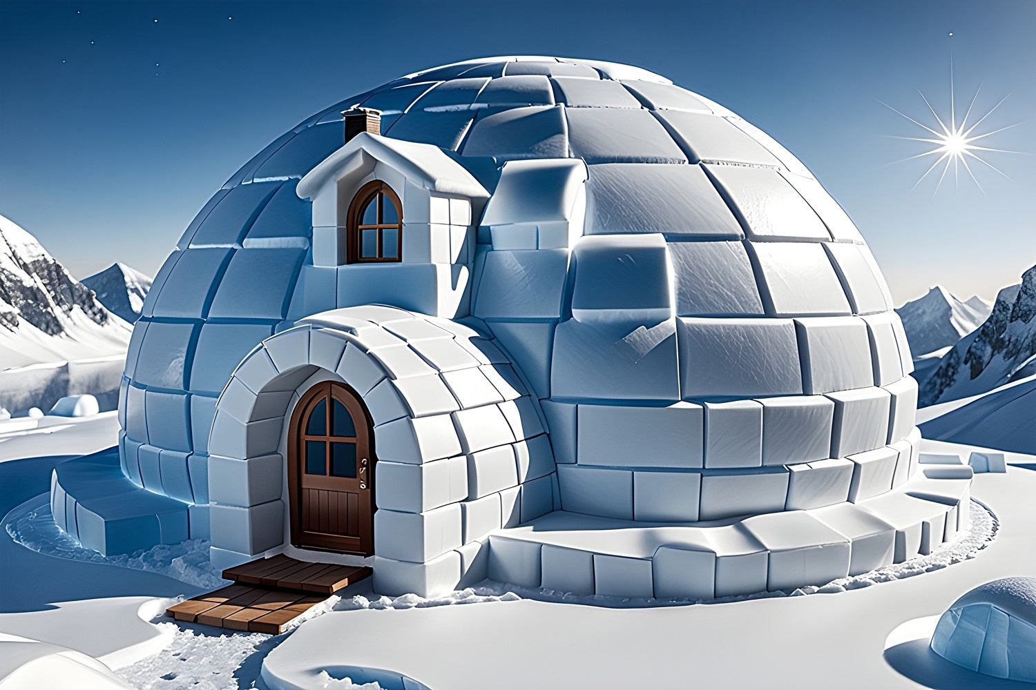 Sfondo Invernale Sereno Igloo Innevato Cielo Luminoso Sfondo BRP11-47