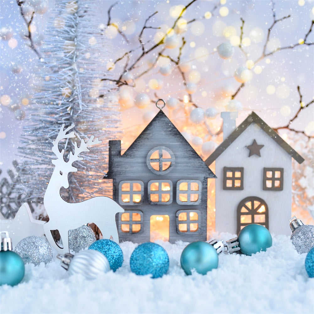 Idee Per Lo Sfondo Invernale Sfondo Natalizio Con Renne E Villaggio Innevato BRP11-471