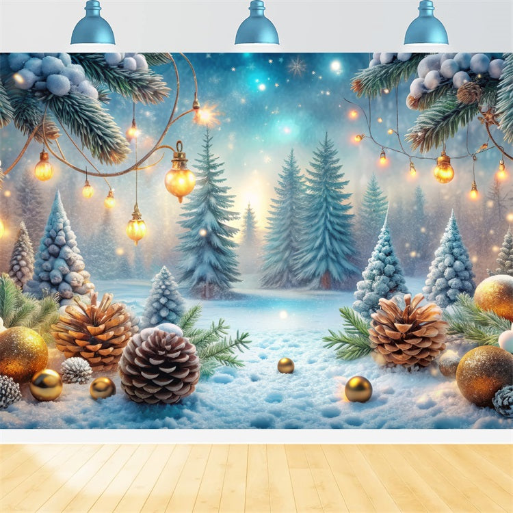 Fondali Invernali Foresta Decorazioni Dorate Sfondo Di Pini Glassati BRP11-479