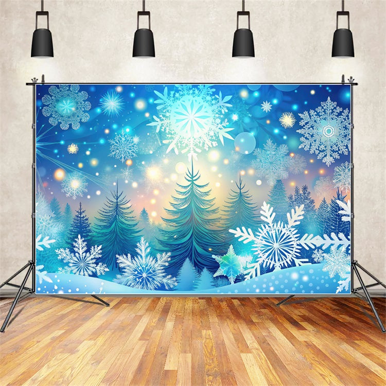 Sfondo Fotografico Winter Wonderland Fiocchi Di Neve Alberi Radiosi Sfondo BRP11-482