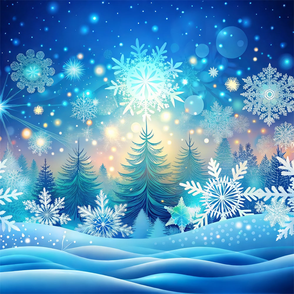 Sfondo Fotografico Winter Wonderland Fiocchi Di Neve Alberi Radiosi Sfondo BRP11-482