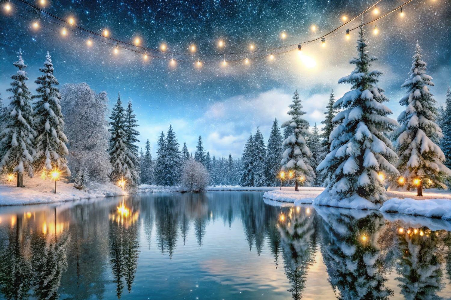 Fondali Della Foresta Invernale Fondale Del Lago Ghiacciato Bagliore Dorato BRP11-484