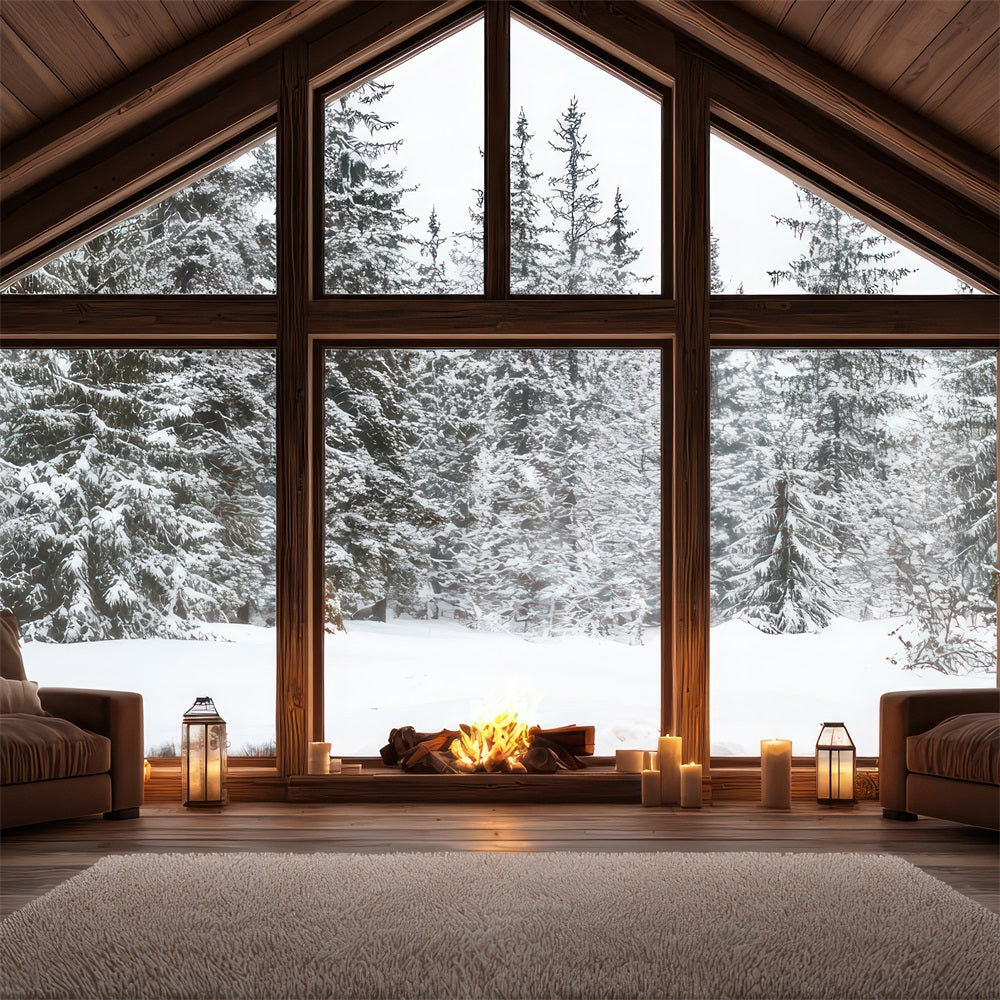 Sfondo Fotografico Invernale Cabina A Lume Di Candela Sfondo Di Neve BRP11-497