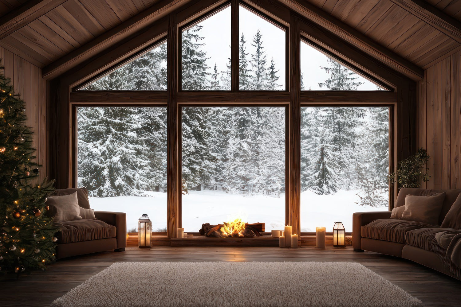 Sfondo Fotografico Invernale Cabina A Lume Di Candela Sfondo Di Neve BRP11-497