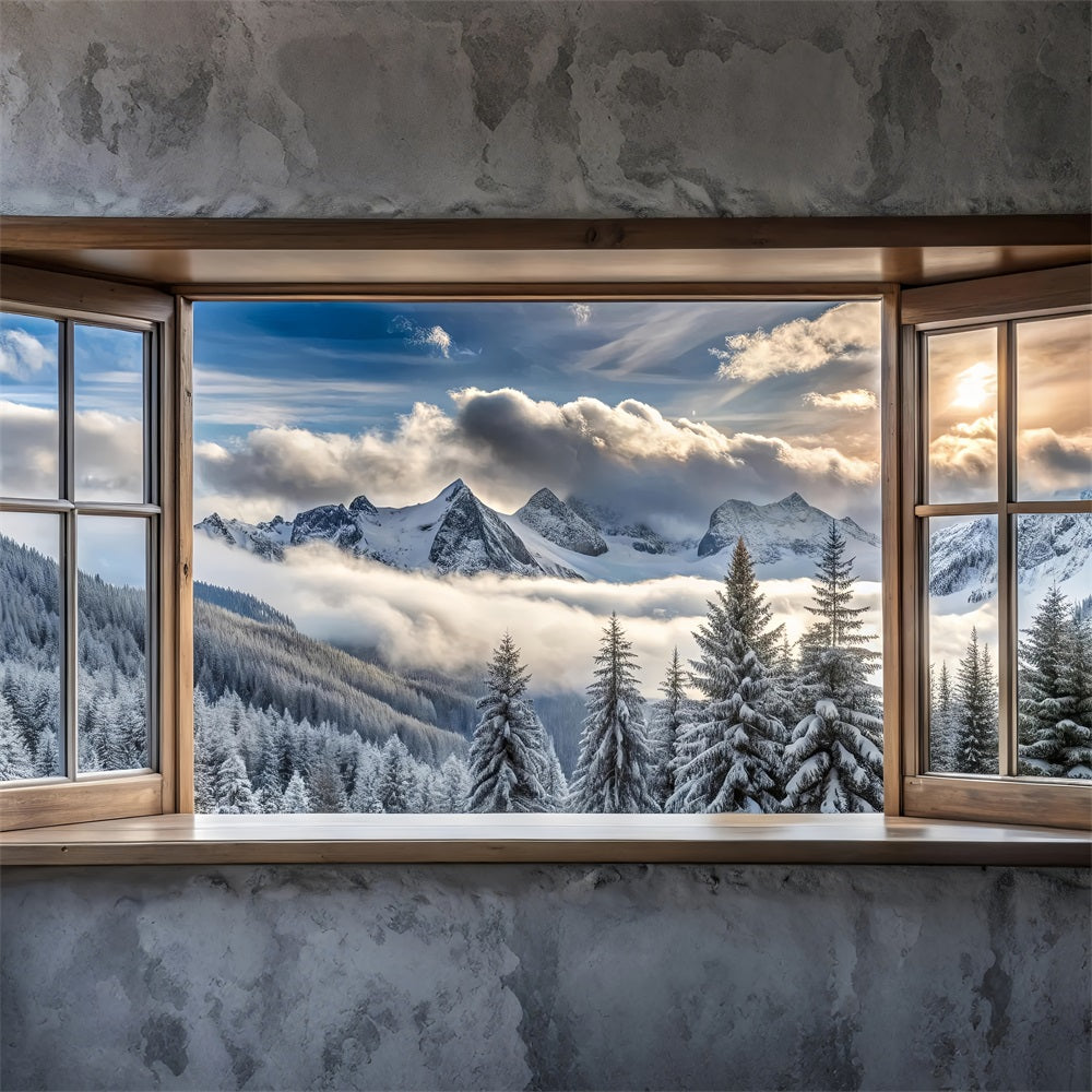 Fondali Invernali Fotografia Mountain Majesty Window Scene Fondale BRP11-503