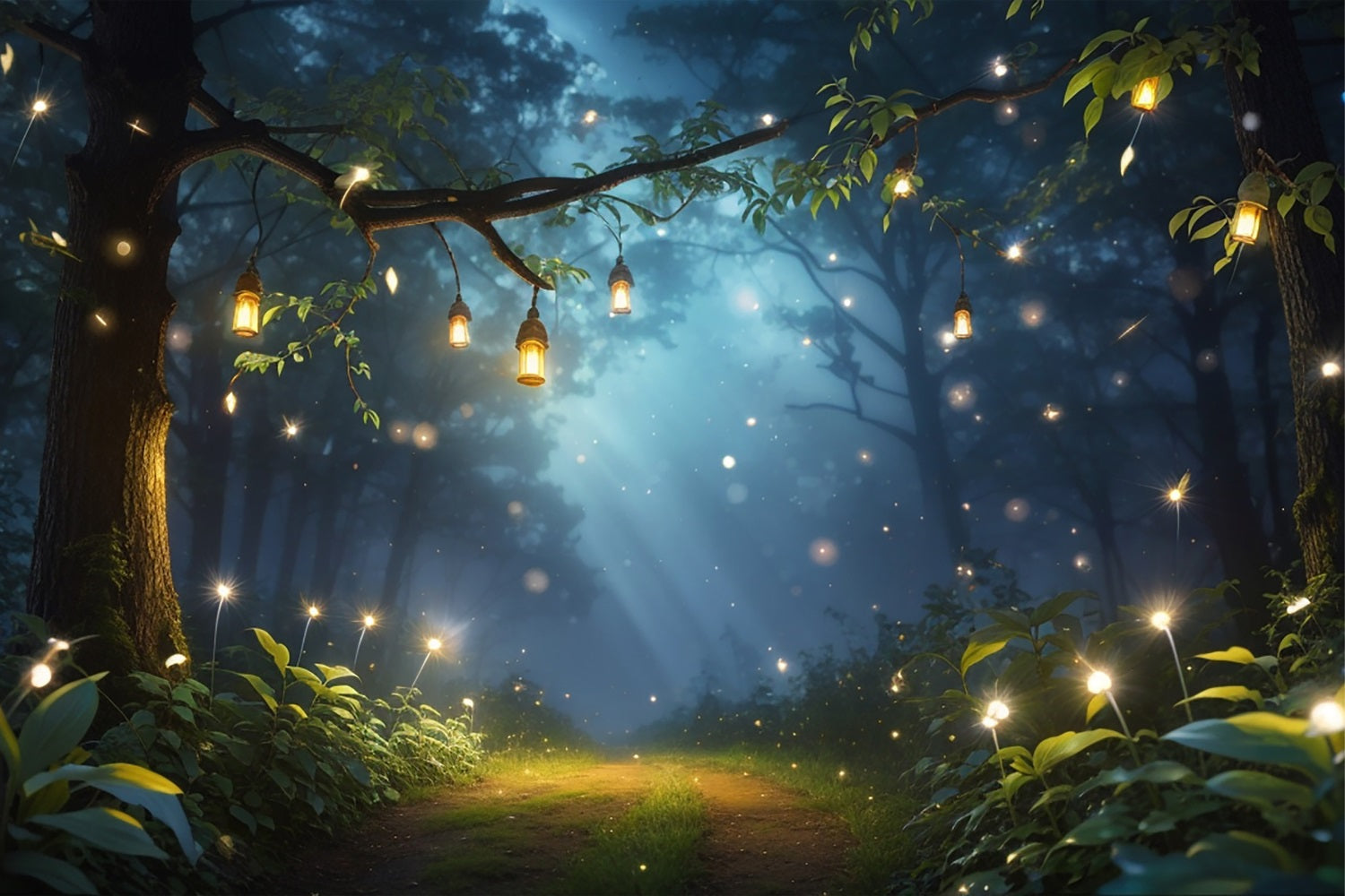 Fondali Primaverili Lanterna Bagliore Foresta Stellata Sfondo BRP11-507