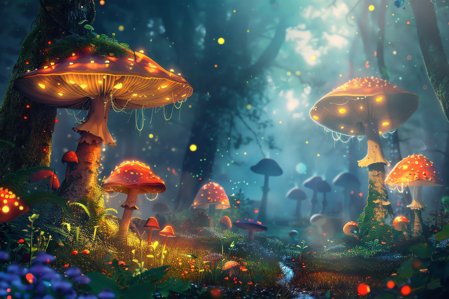 Sfondo Primaverile Sfondo Foresta Di Funghi Luminosi BRP11-508