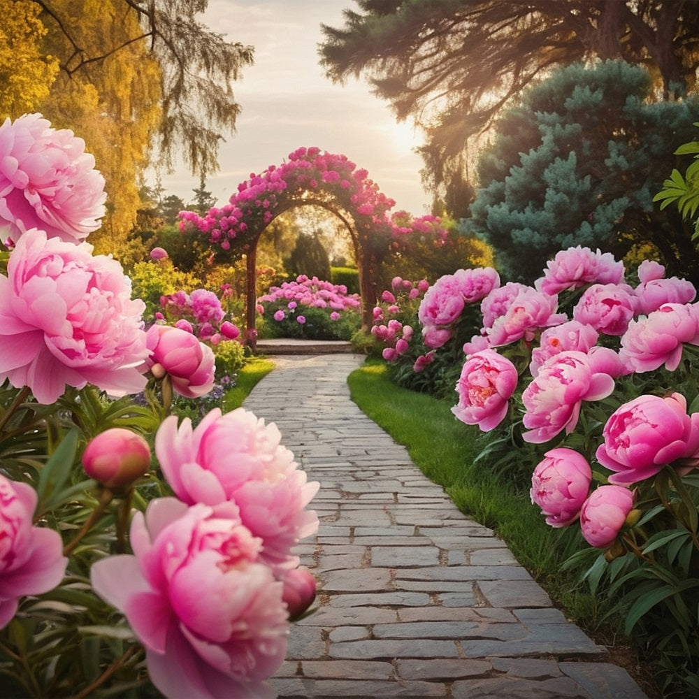 Sfondo Fotografico Primaverile Sfondo Con Percorso Ad Arco Di Peonia Rosa BRP11-517