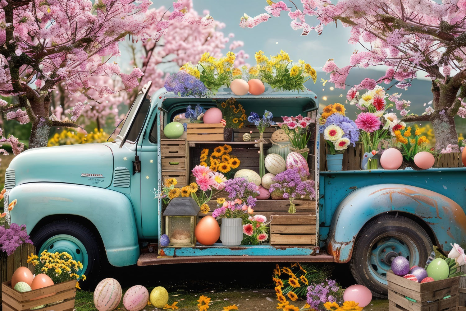 Fondali Di Pasqua Primavera Fiori Uova Camion Sfondo BRP11-519