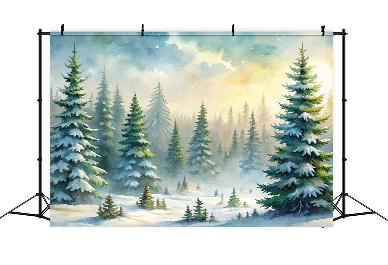 Fondali Invernali Foresta Innevata Alberi Sempreverdi Sfondo Nebbia BRP11-52