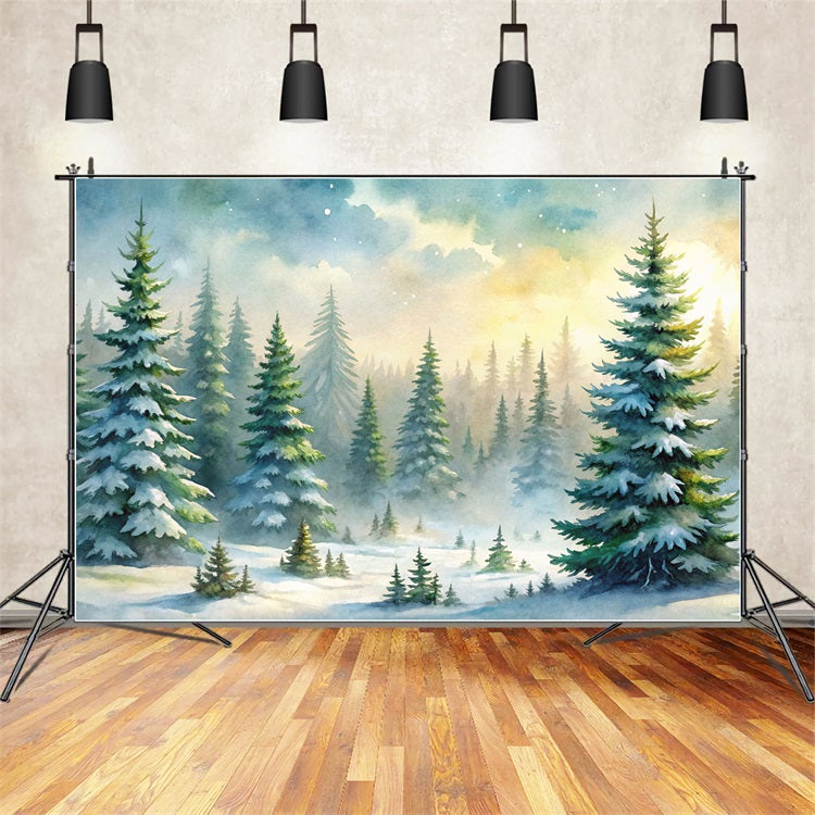 Fondali Invernali Foresta Innevata Alberi Sempreverdi Sfondo Nebbia BRP11-52